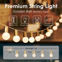 Hellodot - Golden Bell String Lights Globe Fairy Lights 16Ft, 20Led Bulbs, Battery Operated For Indoor&Outdoor, Camping, Garden, Patio, Waterproof Strand, Dimmable & Timer Ligths With Remote