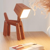 Hroome Cute Wood Dog Lamp For Kids Room Bedroom Reading - 3 Ways Dimmable Touch Switch Control Small Bedside Light For Boys Girls Children Gift Farmhouse Dorm