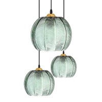 Kco Lighting 3Light Modern Green Striped Glass Pendant Light Nordic Ribbed Glass Chandelier Pendant Light Green Pumpkin Pendant