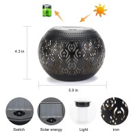 Solar Table Light Outdoor Waterproof - Solar Powered Led Lamp Dancing Flickering Flame,Hollowed-Out Black Peacock Feather Metal Desktop Decorative Lantern For Desk Patio Garden Pathway Yard