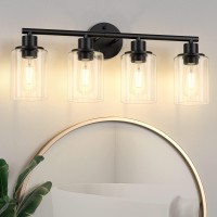 Licperron 4Light Black Bathroom Light Over Mirror Modern Vanity Wall Light Sconce With Clear Glass Shade And Metal Base Farmh