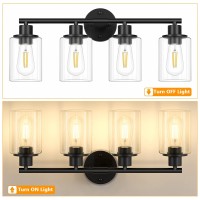 Licperron 4Light Black Bathroom Light Over Mirror Modern Vanity Wall Light Sconce With Clear Glass Shade And Metal Base Farmh