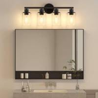 Licperron 4Light Black Bathroom Light Over Mirror Modern Vanity Wall Light Sconce With Clear Glass Shade And Metal Base Farmh