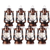 8 Pieces 8 Inch Vintage Led Hurricane Lantern 12 Warm Leds And Dimmer Switch Battery Operated Metal Lantern Decorative Hanging L