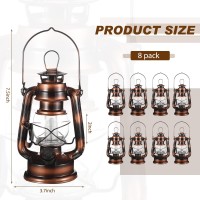 8 Pieces 8 Inch Vintage Led Hurricane Lantern 12 Warm Leds And Dimmer Switch Battery Operated Metal Lantern Decorative Hanging L