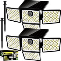 Ameritop Solar Lights Outdoor 4 Heads Motion Sensor Security Lights Wide Angle Flood Wall Lights Solar Outdoor Lights Weather