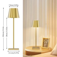 Howskys 2 Pack Electroplated Gold Cordless Table Lamp 5500Mah Battery Powered Table Lamp 3W Touch Rechargeable Battery Table Lam