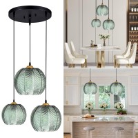 Avgnlxqe Glass Pendant Light Fixture 3-Light Farmhouse Green Stripe Hanging Lights Kitchen Island Lighting Modern Glass Cover Chandelier Pendant Lighting For Dinning Room Table Entryway