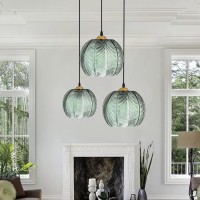 Avgnlxqe Glass Pendant Light Fixture 3-Light Farmhouse Green Stripe Hanging Lights Kitchen Island Lighting Modern Glass Cover Chandelier Pendant Lighting For Dinning Room Table Entryway