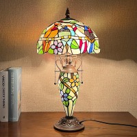 Capulina Tiffany Lamp Stained Glass Table Lamp 12X12X23 Inches 3Light Cardinal Birds Motherdaughter Vase Style Desk Reading Li