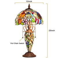 Capulina Tiffany Lamp Stained Glass Table Lamp 12X12X23 Inches 3Light Cardinal Birds Motherdaughter Vase Style Desk Reading Li