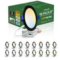 Zouzai 16 Pack Black 6 Inch Ultrathin Led Recessed Light With Junction Box 2700K3000K3500K4000K5000K Selectable Dimmable