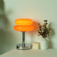 Bedside Light, Cute Glass Table Lamp Energy Efficient Egg Tart Shape For Dormitory (Orange)