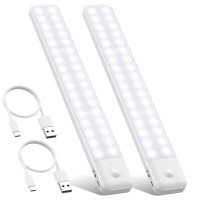 [2 Pack] Under Cabinet Light 80Leds,Motion Sensor Led Light Indoor,Usb C Rechargeable Wireless Closet Under Counter Lighting,12.6Inch Battery Powered Operated Night Light For Kitchen,Wardrobe,Cupboard