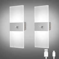 Asdicoxb Led Cordless Light,2-Pack Motion Sensor Light Indoor,White Wall Sconce,Rechargeable Usb Wireless Magnetic Lamp,2 Lighting Modes,2000Mah Night Light,6000K