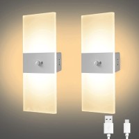 Asdicoxb 2-Pack Led Motion Sensor Light,2000Mah Wireless Magnetic Lamp,2 Lighting Modes,Cordless Night Light,3000K Rechargeable Usb Wall Sconce With Sensor,White