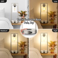 Set Of 2 Silver Table Lamps For Bedrooms With Wireless Charging Touch Control Bedside Nightstand Lamp 3Way Dimmable Bubble Gl