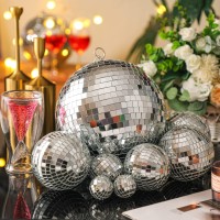 Haull 8 Pcs Large Disco Ball Set Silver Mirror Disco Balls Reflective Ball With Hanging Ring Party Ornament Decoration For Stage Club Ballroom Dance Hall Wedding Prom Props(12'', 8'', 6'', 4'')