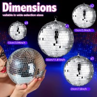 Haull 8 Pcs Large Disco Ball Set Silver Mirror Disco Balls Reflective Ball With Hanging Ring Party Ornament Decoration For Stage Club Ballroom Dance Hall Wedding Prom Props(12'', 8'', 6'', 4'')