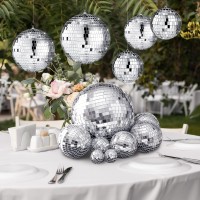 Haull 8 Pcs Large Disco Ball Set Silver Mirror Disco Balls Reflective Ball With Hanging Ring Party Ornament Decoration For Stage Club Ballroom Dance Hall Wedding Prom Props(12'', 8'', 6'', 4'')