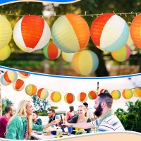 6 Pcs Beach Ball Hanging Paper Lanterns Summer Pool Party Hanging Paper Lanterns Colorful Beach Ball Paper Lanterns For Summer P