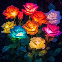 Solar Lights Outdoor Waterproof, 4 Pack Solar Garden Lights Outside, Outdoor Solar Lights For Yard With 20 Rose Solar Flowers Lights, Garden Lights Solar Powered Waterproof Yard Decorations Outdoor