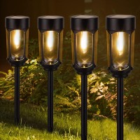 Huyieno Solar Pathway Lights 8Pk Outdoor Garden Path Lights Stainless Steel Solar Powered Landscape Lighting For Walkway Yard Garden Lawn