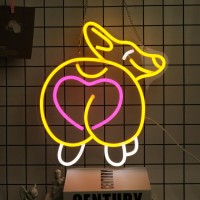 Cktbley Corgi Neon Sign Acrylic 149 X 129 Inches Usb Powered Modern Decorative Signage With Pink Heart For Home Office Wa