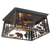 Farmhouse Flush Mount Ceiling Light Fixture, 2-Light Bear Rustic Light Fixtures For Log Cabin Kitchen, Bedroom, Living Room, Outdoor Porch, And Foyer Entryway Lighting (Bulbs Not Included)