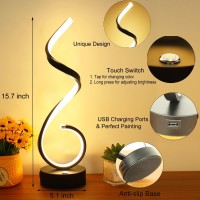 Besketie Modern Spiral Led Table Lamp Set Of 2 10W Touch Control Table Lamp With Usb Charging Ports Dimmable 3 Color Modes Bed