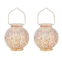 Trirocks Set Of 2 Moroccan Decorative Lamps 7'' High Battery Powered Cordless Lamp Metal Table Lamps With Fairy Lights Bulb For Home Living Room Garden Yard Party Events Tabletop Indoor Outdoor(White)