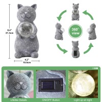 Tiejiajiang Solar Cat Statue Garden Decor Cat Lover Gifts With Gazing Solar Led Lights Ball Cat Decoration For Garden Yard Pa