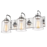 Zeyu 3Light Modern Vanity Lights For Bathroom 205 Industrial Bathroom Lights Over Mirror With Clear Glass Shade Chrome Fin