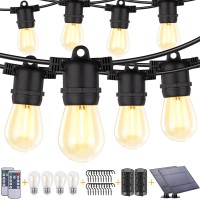 Dott Arts 192Ft (2X96Ft) Solar Outdoor String Lights Waterproof With Dimmable Remote Control, Patio Led String Lights With 64 Plastic Bulbs Outdoor String Lights For Backyard Garden Wedding Party