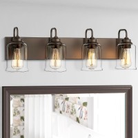 Zeyu 285 Oil Rubbed Bronze Bathroom Light Fixtures 4Light Farmhouse Vanity Wall Lights With Clear Glass Shade Zsl72B4W Or