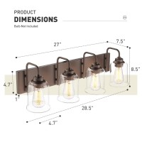 Zeyu 285 Oil Rubbed Bronze Bathroom Light Fixtures 4Light Farmhouse Vanity Wall Lights With Clear Glass Shade Zsl72B4W Or