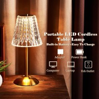 Junkin 2 Pcs Dimmable Tabletop Lamps Crystal Tabletop Lamp 3 Colors Led Rechargeable Bedside Lamp Romantic Touch Acrylic Cordless Tabletop Lamps Modern Nightstand Battery Operated For Bedroom Room Bar