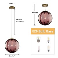 Kco Lighting Modern Large 1-Light Globe Pendant Lighting Vintage Gold Single Pendant Light Round Glass Pendant Light Industrial Kitchen Island Lighting Dining Room Light Fixture (Burgundy-9.8