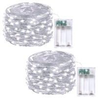 2-Pack White Fairy Lights Battery Operated With Timer, Waterproof 16Ft 50 Led Christmas String Lights Outdoor Indoor, Twinkle Lights For Bedroom Home Wedding Party Christmas Decoration (Cool White)