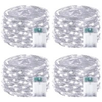 4-Pack White Fairy Lights Battery Operated With Timer, Waterproof 16Ft 50 Led Christmas String Lights Outdoor Indoor, Twinkle Lights For Bedroom Home Wedding Party Christmas Decoration (Cool White)