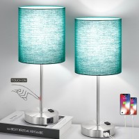 Green Touch Table Lamps Set Of 2 With 2 Usb Ac Outlet 3Way Dimmable Bedside Nightstand Lamps For Bedroom Lam