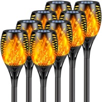 Upgraded 8 Pack Super Larger Size Solar Flame Torch Extra Bright Solar Lights Outdoor Decorative With Flickering Flame, Solar Outdoor Lights Waterproof For Garden Pathway Yard Party, Auto On And Off