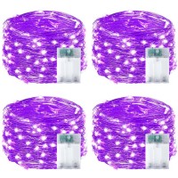 4-Pack 50 Led Christmas Fairy Lights Battery Operated With Timer, 16Ft Waterproof Starry String Lights Outdoor Indoor Mini Twinkle Lights For Bedroom Home Wedding Party Christmas Decoration (Purple)