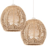 Cabilock Retro Rattan Woven Pendant Light Cover:2 Pcs Rope Lampshade Wicker Pendant Light Shade For Pendant Light, Lamp Holder, Ceiling Fan Light Bulb