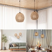 Cabilock Retro Rattan Woven Pendant Light Cover:2 Pcs Rope Lampshade Wicker Pendant Light Shade For Pendant Light, Lamp Holder, Ceiling Fan Light Bulb