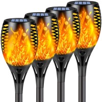 Upgraded 4 Pack Super Larger Size Solar Flame Torch Extra Bright Solar Lights Outdoor Decorative With Flickering Flame, Solar Outdoor Lights Waterproof For Garden Pathway Yard Party, Auto On And Off