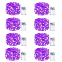 8-Pack 50 Led Fairy Lights Battery Operated With Timer, 16Ft Waterproof Starry Schristmas Lights Outdoor Indoor Mini Twinkle String Lights For Bedroom Home Wedding Party Christmas Decoration (Purple)