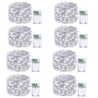 8-Pack White Fairy Lights Battery Operated With Timer, Waterproof 16Ft 50 Led Christmas String Lights Outdoor Indoor, Twinkle Lights For Bedroom Home Wedding Party Christmas Decoration (Cool White)