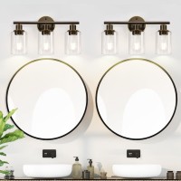 3-Light Bathroom Light Fixtures, Oil Rubbed Bronze Bathroom Wall Lights, Modern Bathroom Vanity Light With Clear Glass Shade, Bathroom Wall Lamp For Mirror Hallway Cabinet