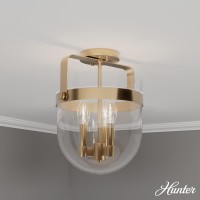 Hunter - Karloff 3-Light Alturas Gold, Medium Size Flush Mount Light, Dimmable, Casual Style, Urn Shaped, For Bedrooms, Kitchens, Dining, Living Rooms - 19837